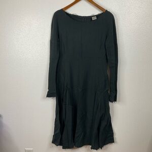 Lilith Lagenlook Raw Edge Hem Black Midi Dress‎ Size Small